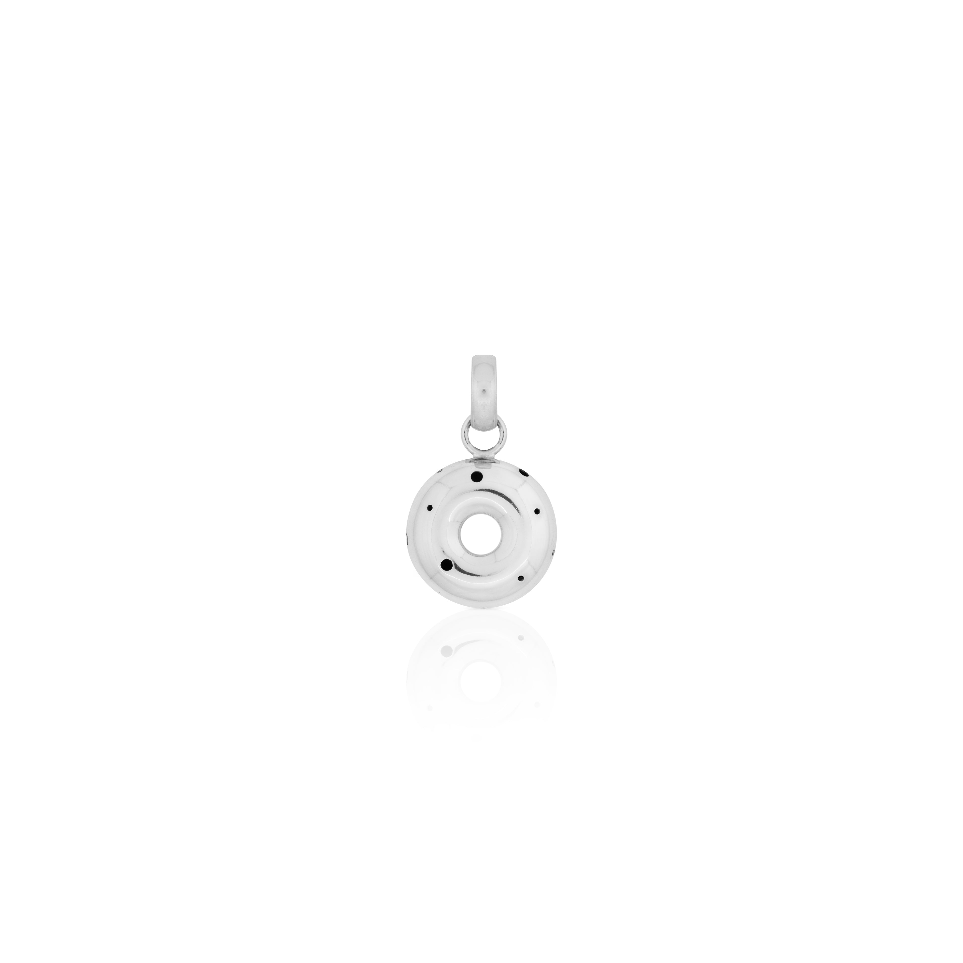 Silver medium donut-shaped pendant with a polished finish and subtle perforations, featuring a thick design and a sleek hoop attachment.