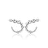 Pair of medium silver earrings featuring a curved design made of graduated metallic spheres.