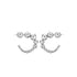 Pair of small silver earrings featuring a curved design made of graduated metallic spheres.
