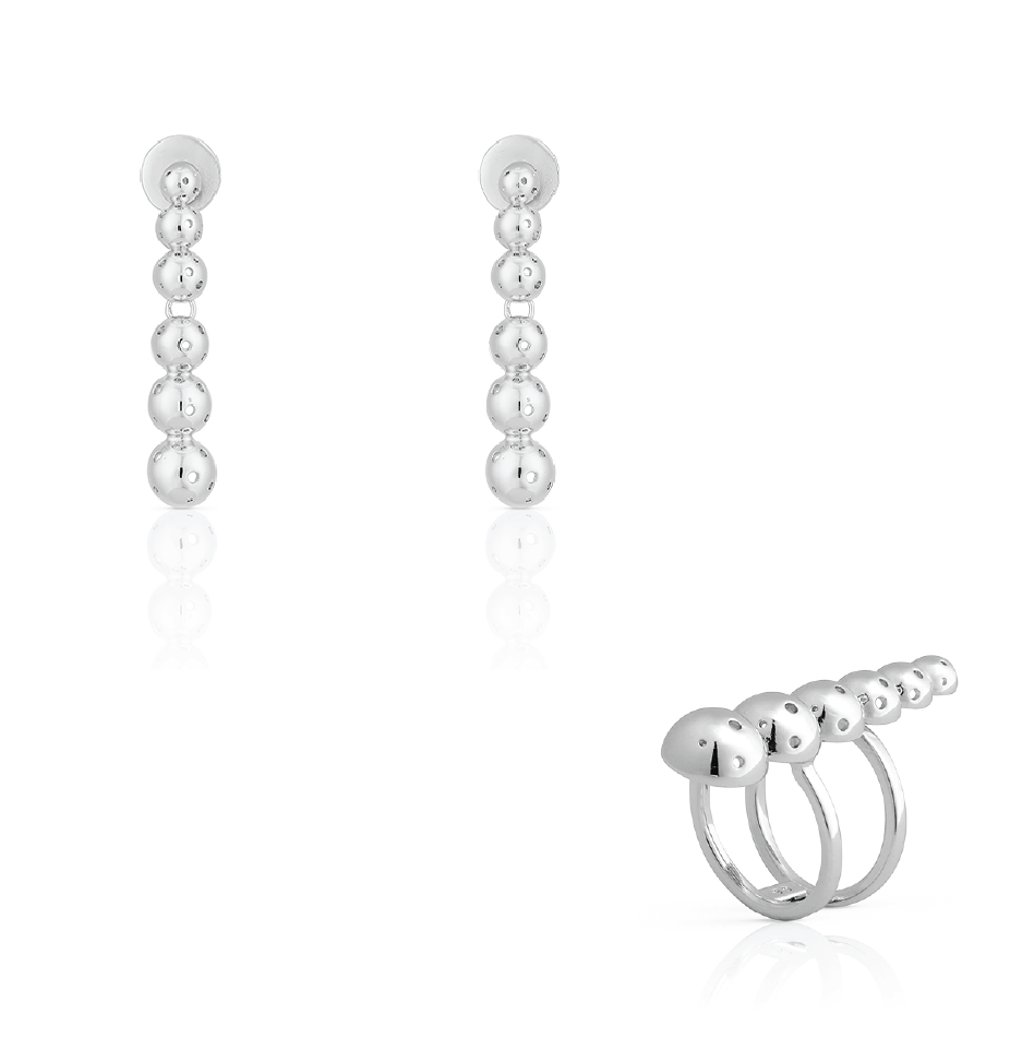 SET ASHA RING + BUSHIDO SMALL EARRINGS SILVER