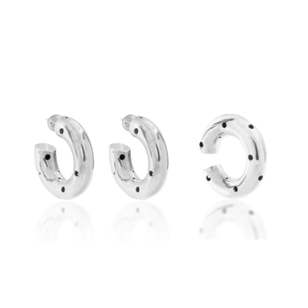 LAUREN SET (BIG HOOPS SILVER + BIG MOON EARCUFF SILVER)